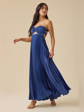 NWT Altar'd State Nellie Blue Strapless Maxi Dress Backless Size Small